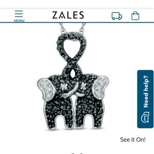 Black and white diamond kissing elephant necklace